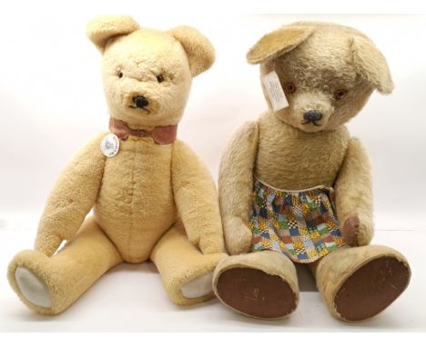 Two Vintage Large Teddy Bears Including: (1) Sheepskin Large Blonde Bear, 39"/100cm, (2) 1930's Chad Valley (Label Stitching 