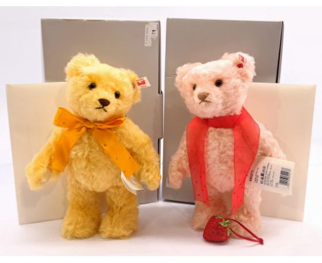 Steiff Swarovski/Danbury Mint teddy bear pair including: (1) Rosie the Summer Swarovski bear, white tag 690273, LE 3000, pink