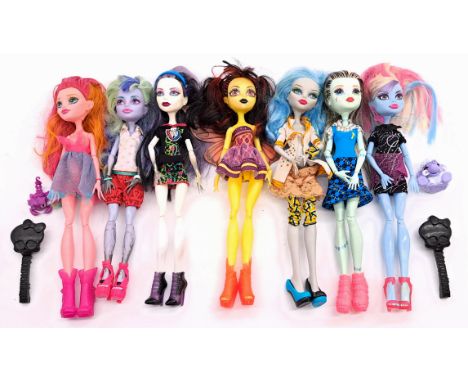 Mattel Monster High dolls x seven including: (1) Ghoulia Yelps; (2) Abbey Bominable; (3) Frankie Stein; (4) Spectra Vondergei