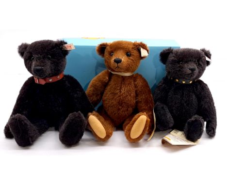 Steiff teddy bear trio including: (1) 1999 Museum Bear, white tag 670343, mohair, within Good Plus box, 12"/30cm; (2) Teddy b