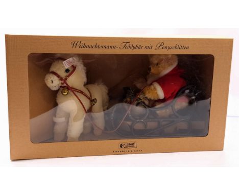 Steiff Father Christmas Teddy Bear with Pony Sledge, white tag 670879, LE 4000, 2001, comprising blonde mohair Father Christm