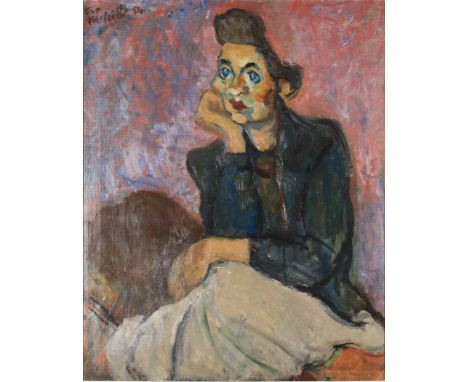 JOHN MELVILLE (1902 -1986) Framed, signed, dated 1954, oil on canvas, 'Day Dreaming', portrait of a seated woman with her hea