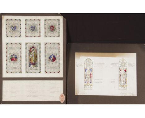 JOHN HARDMAN & CO. STUDIO. Two unframed, mounted, ink and watercolours on paper, stained glass window designs, one 1932 signe