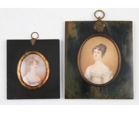 T. L. Rectangular framed, oval portrait miniature on ivory, signed with initials, 'T. L', c. 1815, bust length portrait of a 