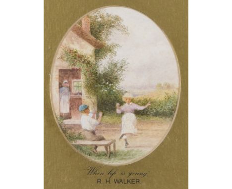 ROBERT HOLLANDS WALKER (fl. 1892 - 1920) Framed, signed with initials, watercolour on paper, titled on mount, 'When life is y