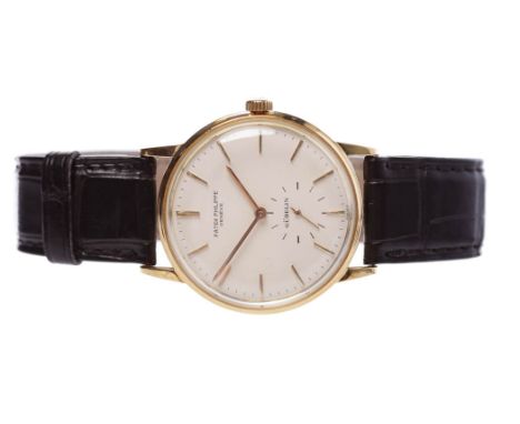 FINE GENTLEMAN'S 1960s EIGHTEEN CARAT ROSE GOLD PATEK PHILIPPE GENEVA WRISTWATCH1966, signed eighteen jewels calibre 27-460 a