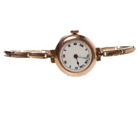 LADY'S EARLY TWENTIETH CENTURY NINE CARAT GOLD COCKTAIL WATCHunsigned manual wind movement, the white dial with Roman numeral