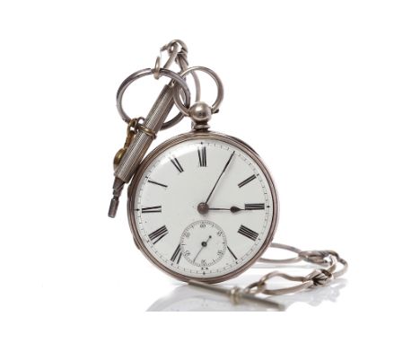 GENTLEMAN'S STERLING SILVER OPEN FACE FUSEE POCKET WATCHby Russell & Co., the signed key wind chain driven fusee movement num