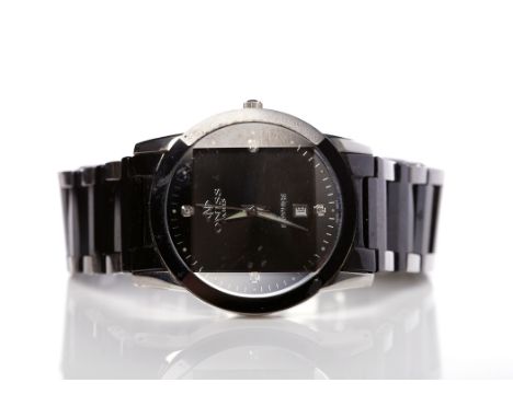 GENTLEMAN'S DIAMOND SET ONISS PARIS CERAMIC WRISTWATCHreference ON606-M, quartz movement, the black dial with diamonds at the