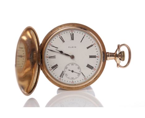 GENTELMAN'S ROLLED GOLD FULL HUNTER ELGIN POCKET WATCHsigned seventeen jewels keyless wind movement numbered 17770744, the wh