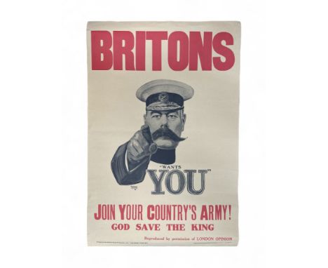 Reproduction World War One Recruitment Propaganda Poster - Britons Join Your Country's Army! God Save The King" features an i