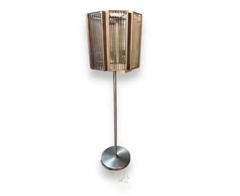 Halo Creative Ltd Elixir large contemporary standing floor lamp. Eight glass panels forming a hexagonal shade with eight ligh