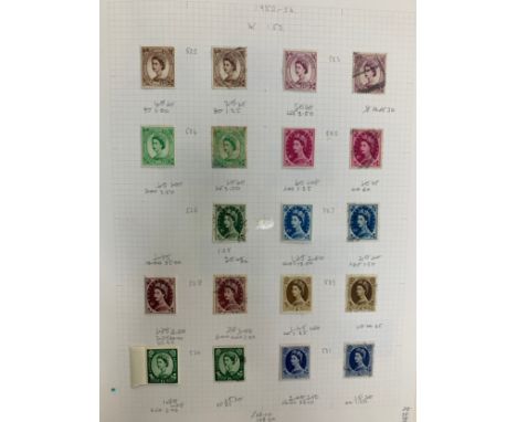 Great Britain QEII Pre-Decimal specialised collection in binder, including; 1952-54 vals to 1/6d M &amp; U, 1955-58 Castles s