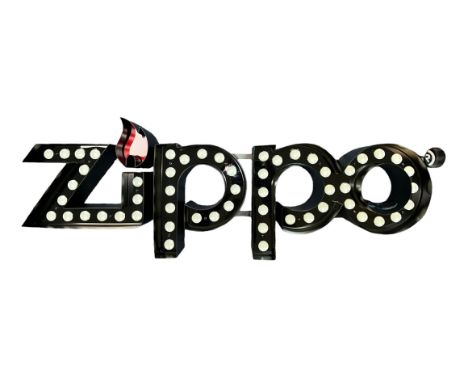 Zippo LED metal advertising light up sign, black painted steel, ideal for shop front or dealer, in original box. Untested. Le