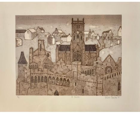 Valerie Thornton (British, 1931-1991), ‘St. Davids’ etching and aquatint, 21/75. Framed and glazed, signed and numbered in pe