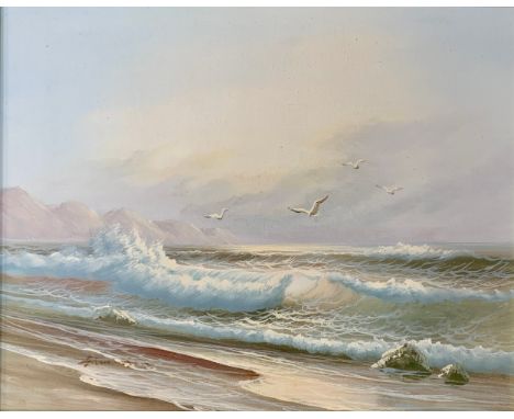 Amazing Seascape Oil Painting Seagulls by deals Wesselman Framed