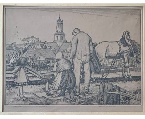 Robert Sargent Austin (British, 1895-1973), ‘The Angelus’ etching on paper, 1922. Signed and titled in pencil, framed and gla