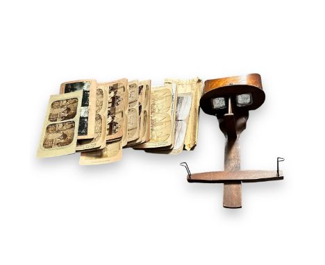 Vintage Underwood &amp; Underwood All Wood Stereoscopic, Viewer, Perfecscope circa 1880s together with 33 viewing cards. 