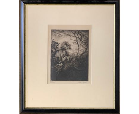 Edmund Joseph Sullivan (British, 1869-1933), ‘Blow Winds’ etching on paper. Framed and glazed, signed and titled in pencil. 2