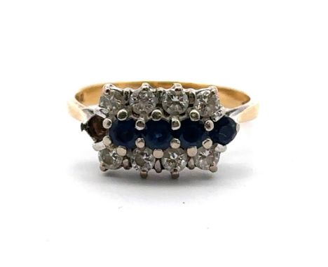 An 18ct gold, diamond and sapphire ring. Size N. Missing one sapphire. Weight 3.67g. Please see the buyer's terms and conditi