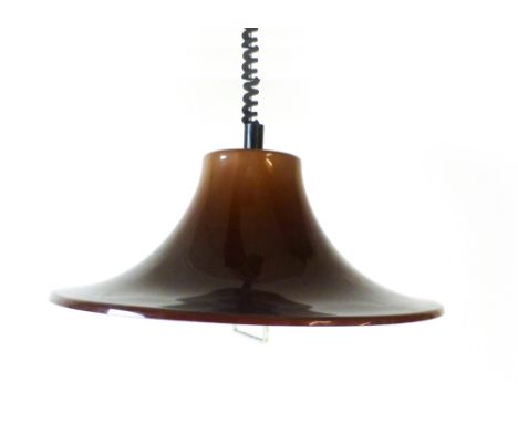 A Danish burnt orange perspex ceiling light of trumpet form   CONDITION REPORT:  Working order unknown and not guaranteed