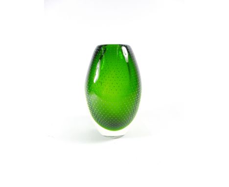 Gunnel Nyman for Nuutasjarvi Notsjo, an emerald green cased glass 'bubble' vase, etched signature to base, h. 14 cm