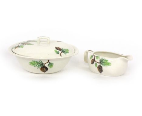 A 1950's Midwinter 'Stylecraft' six sitting dinner service including two lidded tureens, a gravy boat and an oval serving pla