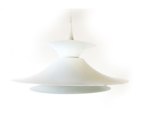 A 1970's white three tier ceiling light in the manner of Louis Poulsen   CONDITION REPORT:  Working order unknown and not gua