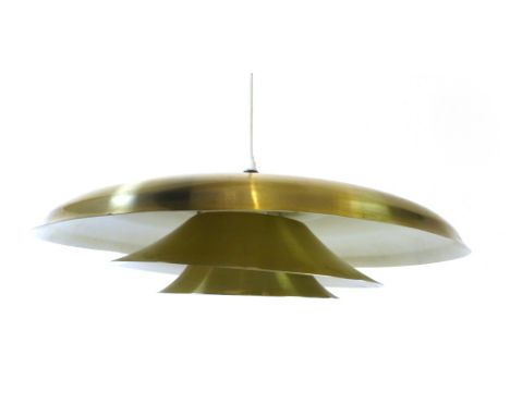 A 1970's aluminium three tier ceiling light in the manner of Louis Poulsen   CONDITION REPORT:  Working order unknown and not