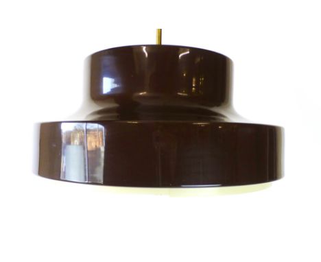 A 1970's brown enamelled ceiling light with a perspex diffuser   CONDITION REPORT:  Working order unknown and not guaranteed,