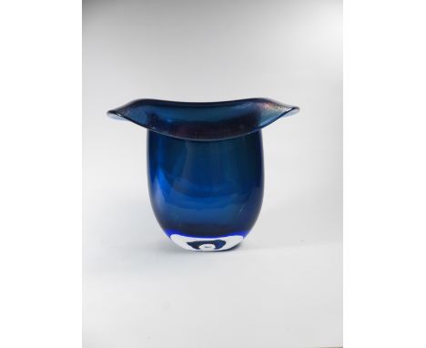 A Swiss blue and iridescent glass vase of flared outswept form, h. 20 cm