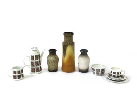 Three West German pottery vases together with a Andorra Ridgway four sitting tea service