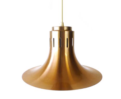 A 1970's copper coloured ceiling light of trumpet form   CONDITION REPORT:  Working order unknown and not guaranteed, some lo