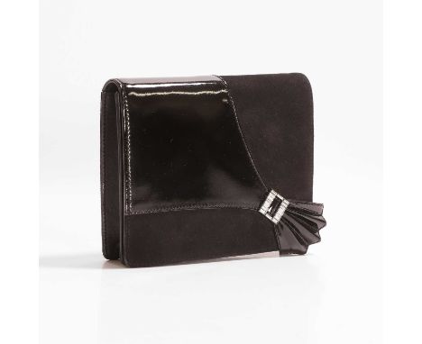 A Gucci vintage black suede and leather evening bag, with diamante detail to front, press stud closure, opening to leather li