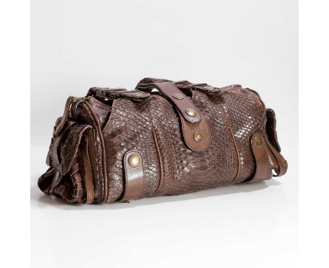A Chloe snakeskin and leather shoulder bag, dual flat handles, brass hardware, magnetic stud closure, with pockets to each en