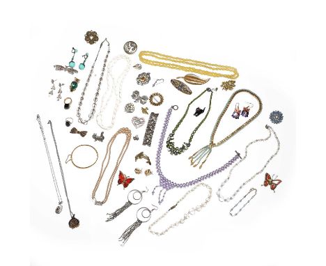 A group of silver and costume jewellery, to include a silver gilt Soroptimist International brooch, Sheffield 2001, an onyx r
