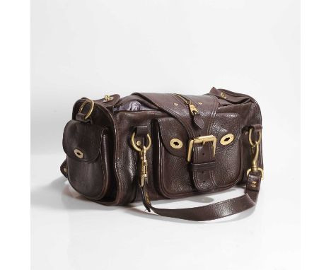 A Mulberry brown leather Alana bag, two flat shoulder straps, brass hardware, front buckle with magnetic closure, the interio