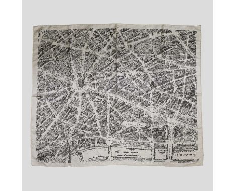 A Dior 'Plan de Paris' silk scarf, of recent manufacture, depicting a map of Paris in black to a cream ground, inscribed 'Chr