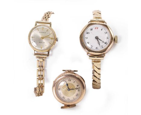 Two 9ct gold mechanical watches and a 9ct gold mechanical watch head, comprising: a ladies' 9ct gold Everite mechanical brace