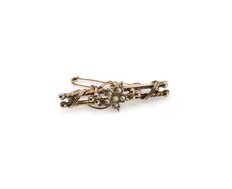 A 9ct gold split pearl bar brooch,  tested as approximately 9ct gold, 40mm long,  9ct gold 2.59g  Condition ReportKeeper's ri