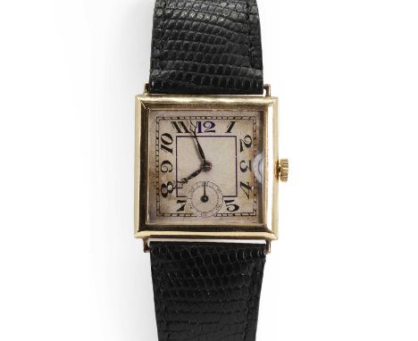A 9ct gold mechanical wristwatch, with a square case, 28 x 28mm, a silvered dial, Arabic numerals, blued open diamond hour an