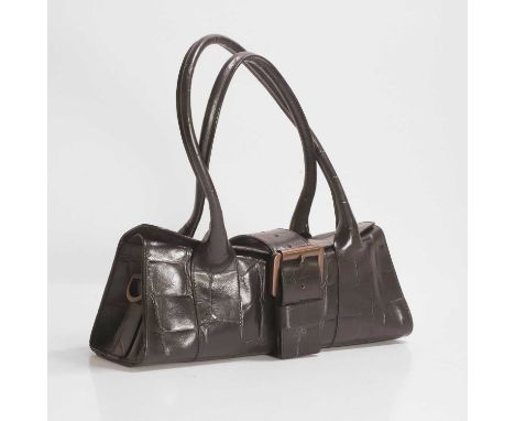 A Mulberry black leather crocodile embossed Ursula bag, dual rolled handles, stud closure with buckle detail, the mulberry tr