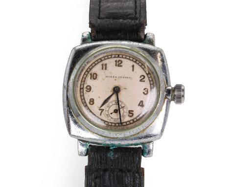 A gentlemen's steel Rolex Oyster mechanical strap watch, Ref 2081, with a cushion shaped case, 32mm x 31mm, an off-white dial