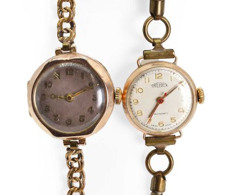 Two 9ct gold mechanical bracelet watches, comprising:a ladies' 9ct gold mechanical bracelet watch,with a 25mm diameter case, 