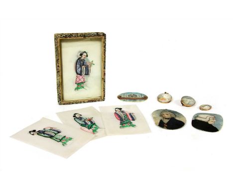 A group of three 19th century portrait miniatures, together with three further unframed examples, to include one