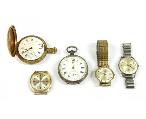 A 9ct gold mechanical Bentina wristwatch, London 1971, with later expanding bracelet, a silver open faced pocket watch with w
