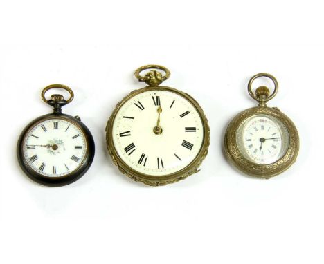 Three pocket watches, to include a gilt metal fusee verge pocket watch, the fusee movement signed 'F Norman London 12549', ca
