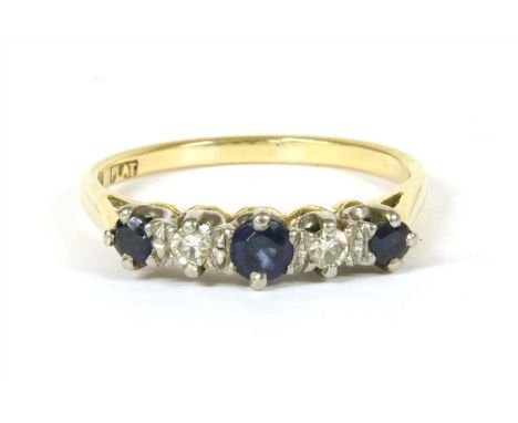 A graduated five stone sapphire and diamond ring, marked 18ct, PLAT, F/S, Q 3/4 Receipt available to view