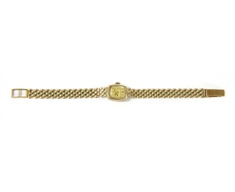 A ladies 9ct gold mechanical J W Benson Incabloc watch, with integral brick link bracelet and ladder clasp, London 1970, 14.3