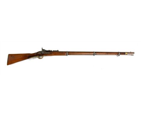 A Snider-Enfield .577 triple banded breech-loading rifle, the lock with VR cypher, dated 1860, the walnut stock stamped R M E